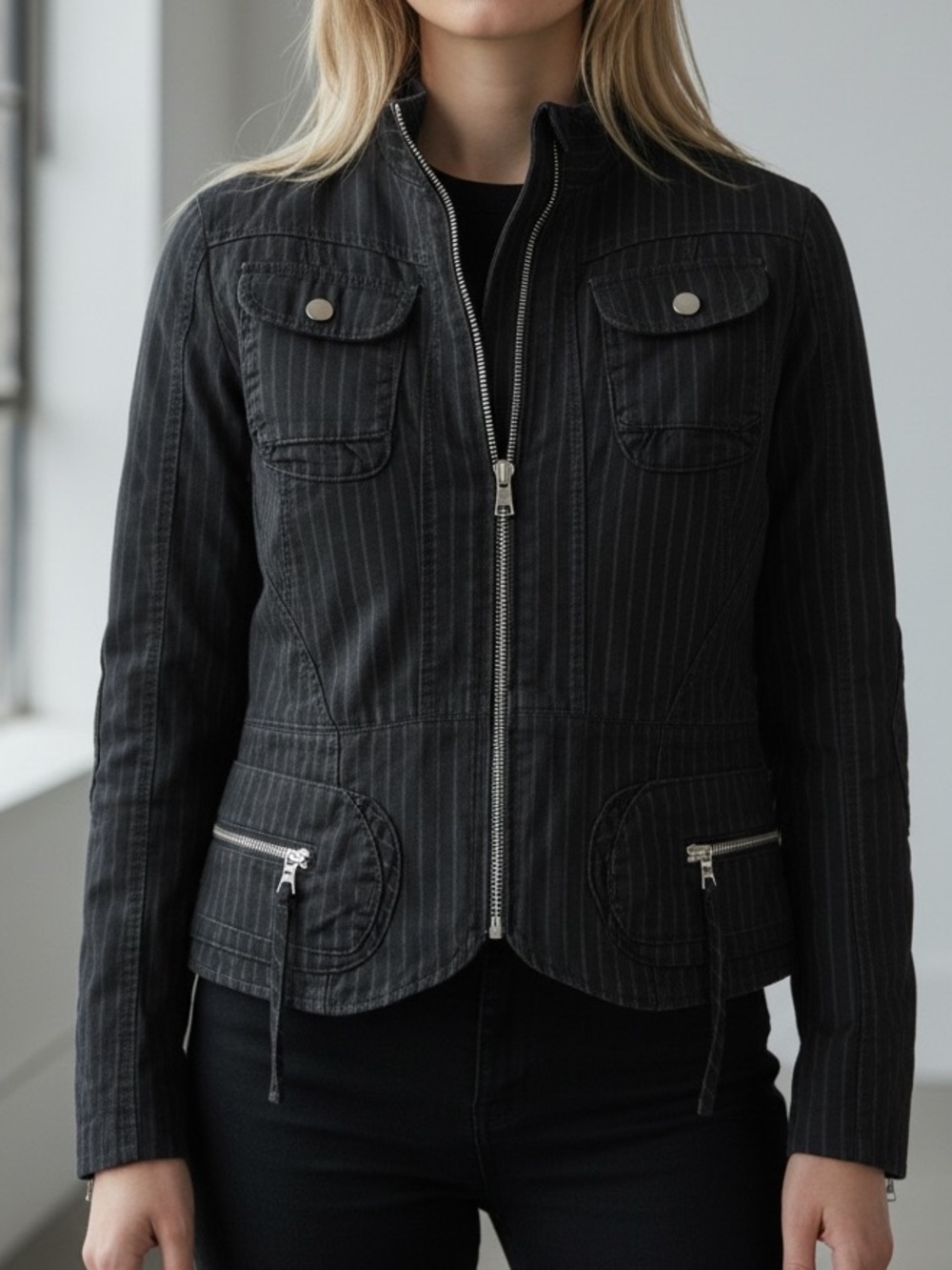 Banana Republic Y2K moto blazer jacket navy small